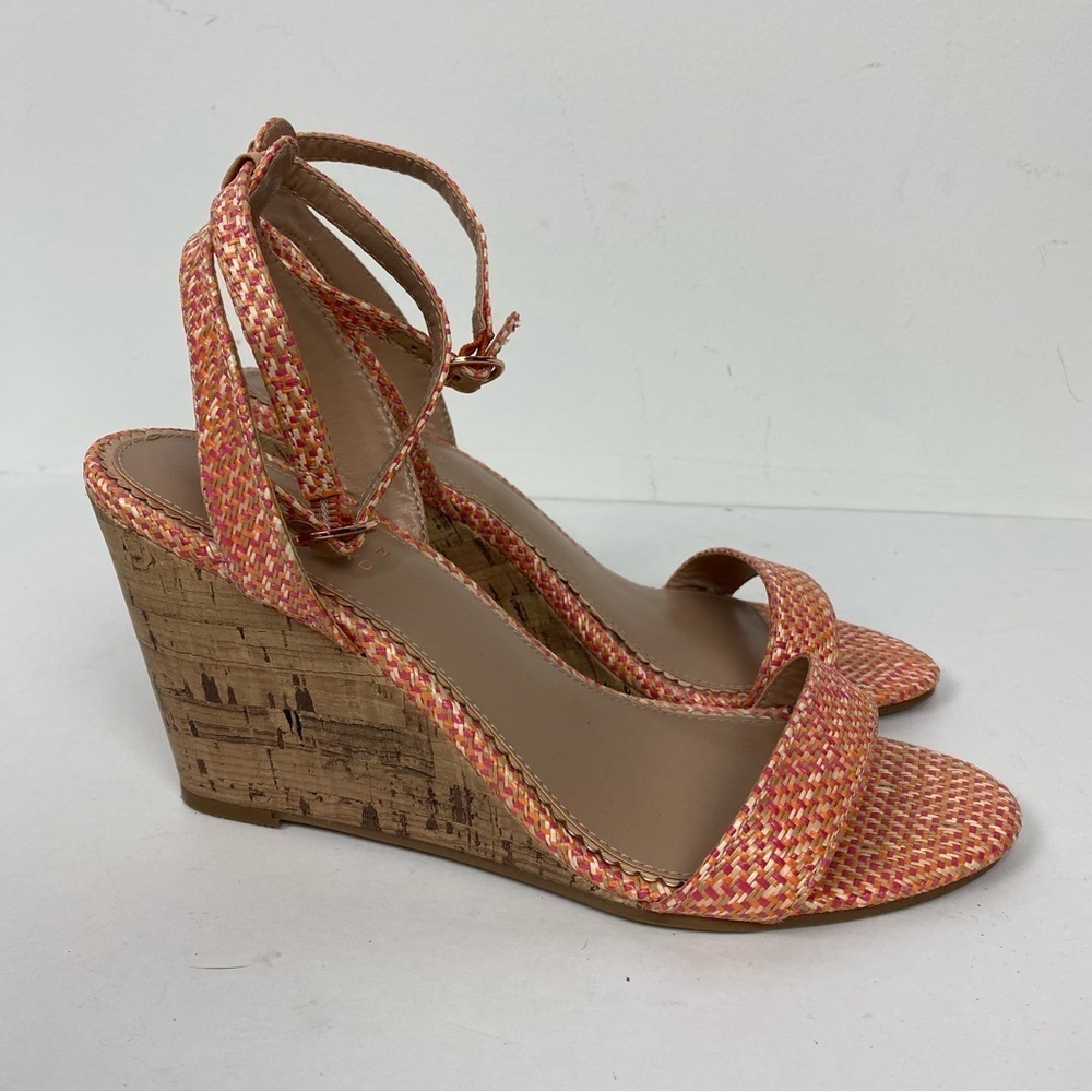 Lauren Conrad Pink Tweed Open Toe Cork Wedge Sandals Barbie